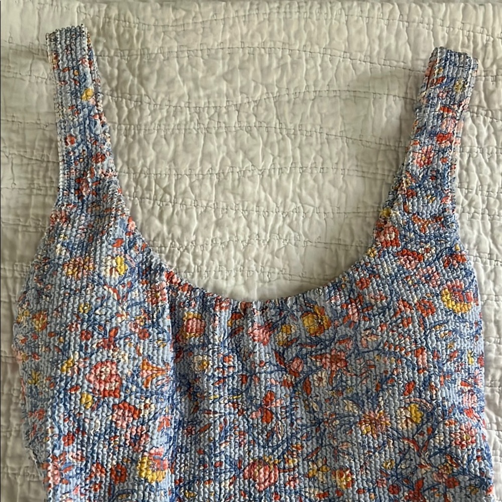 J. Crew White and Blue One Piece Swimsuit